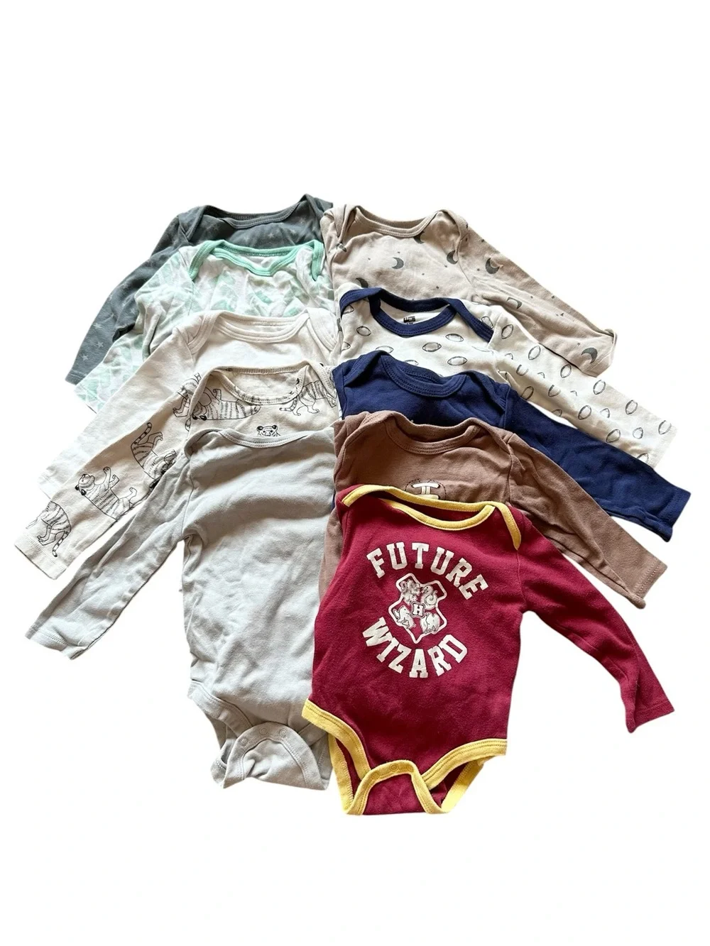 Mixed brands 10 piece baby boy long sleeve bodysuit lot Size: 6-9 months